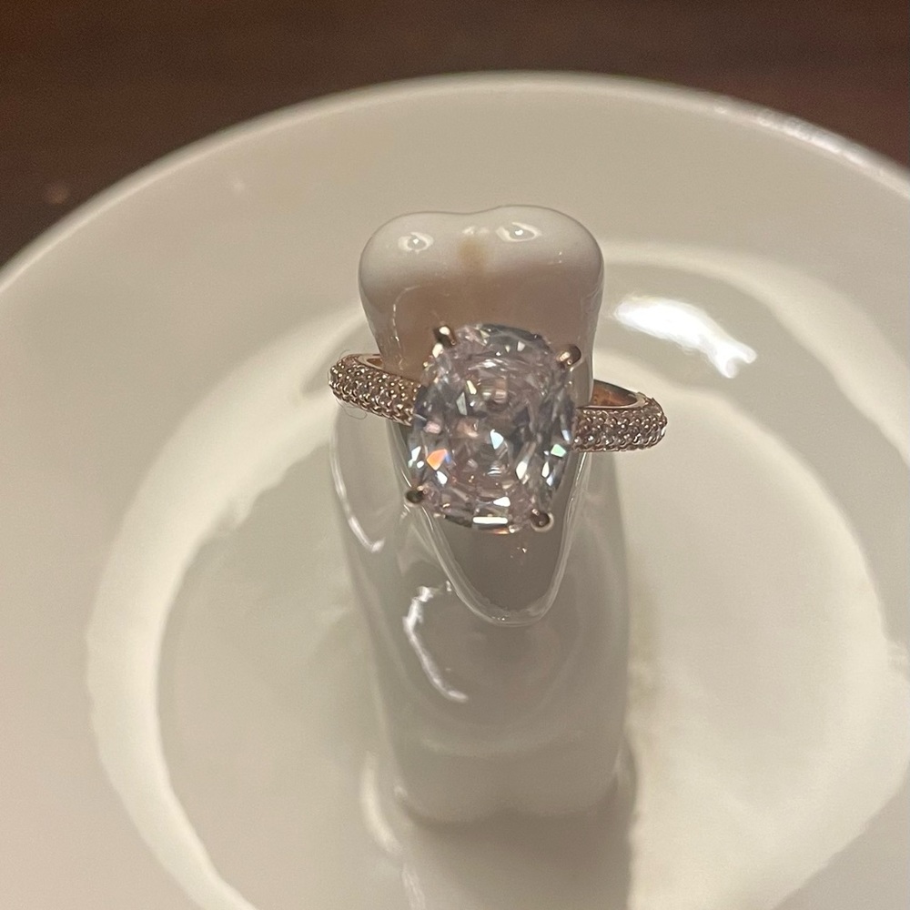 Diamonique cushion cut rose gold ring size 4